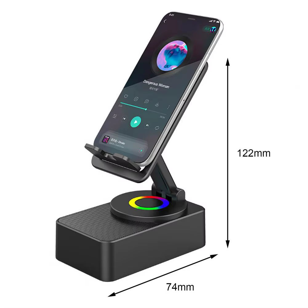 Bluetooth-Compatible Audio Power Phone Holder Rotating Phone Stand with Wireless Speaker Foldable Adjustable Cell Phone Stand