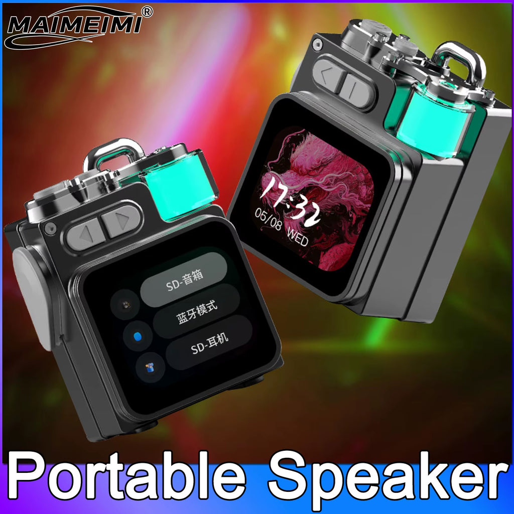 Wireless Portable Speaker Bluetooth-Compatible Metal Mechanical Speaker with LED Display Screen RGB Desktop Subwoofer Support