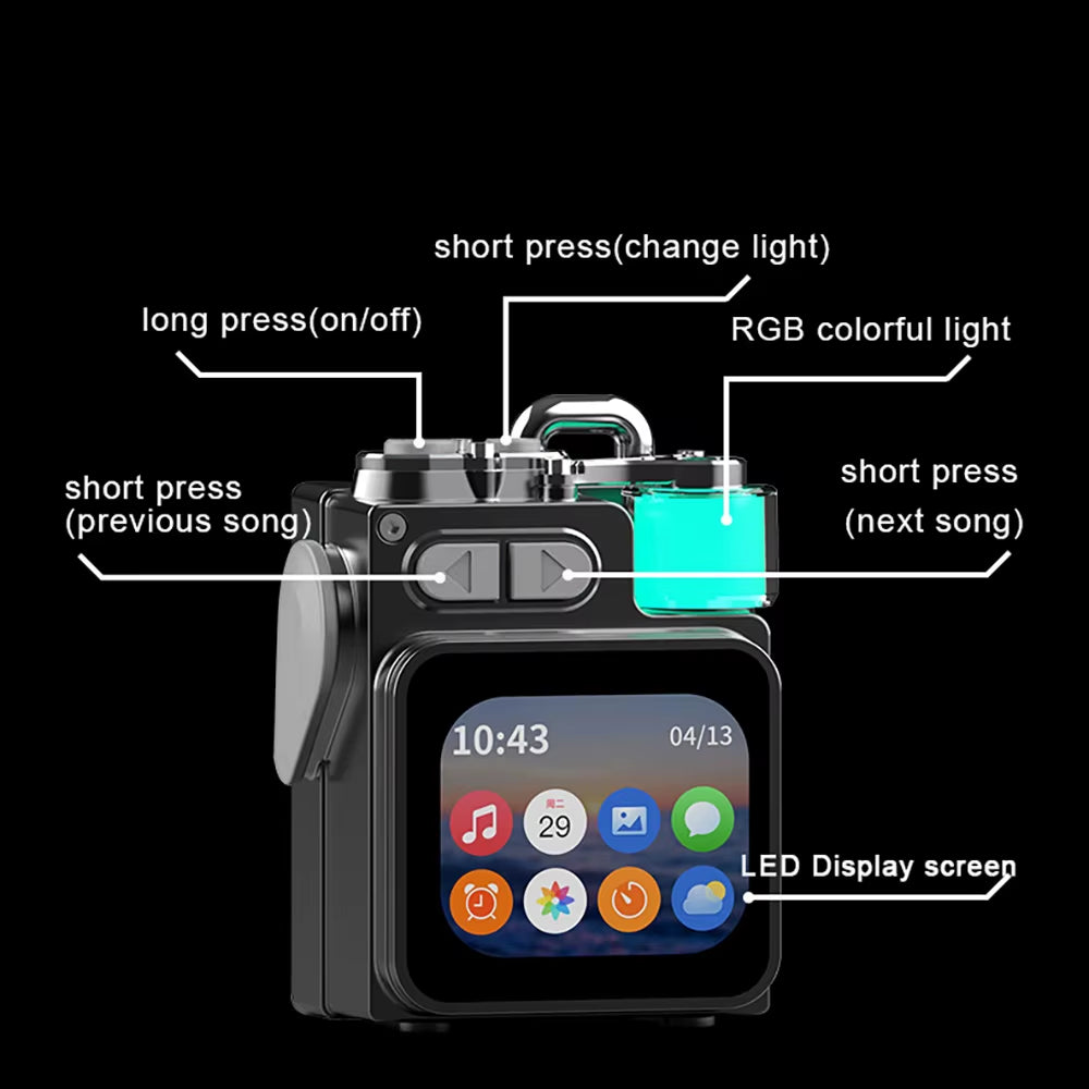 Wireless Portable Speaker Bluetooth-Compatible Metal Mechanical Speaker with LED Display Screen RGB Desktop Subwoofer Support